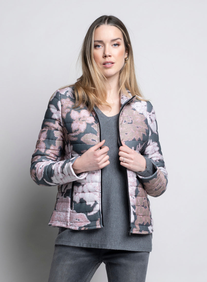 VESTE MATELASSÉE À ZIP AVEC IMPRIMÉ FLORAL