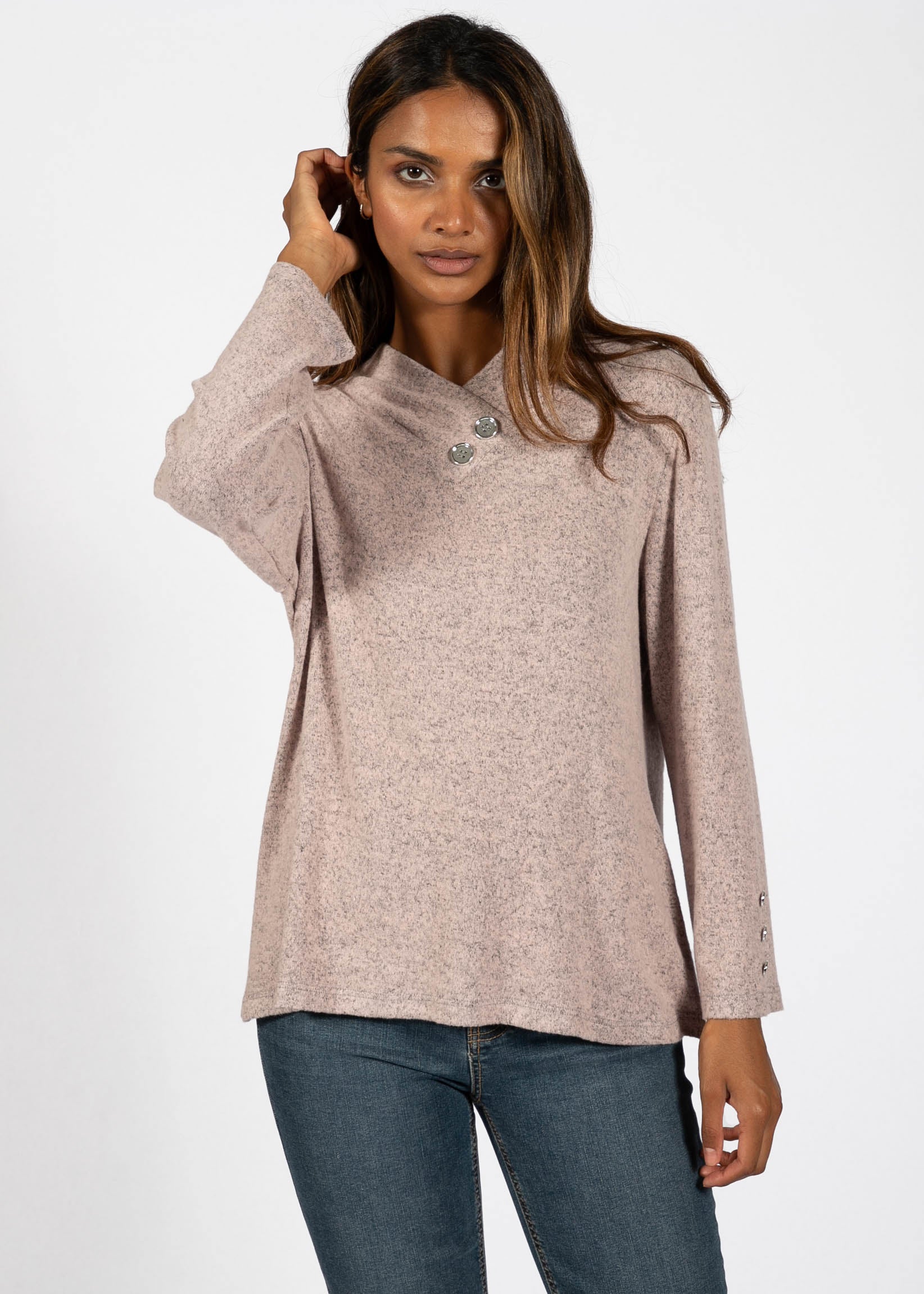 V-NECK KNIT HAUT AVEC BOUTONS