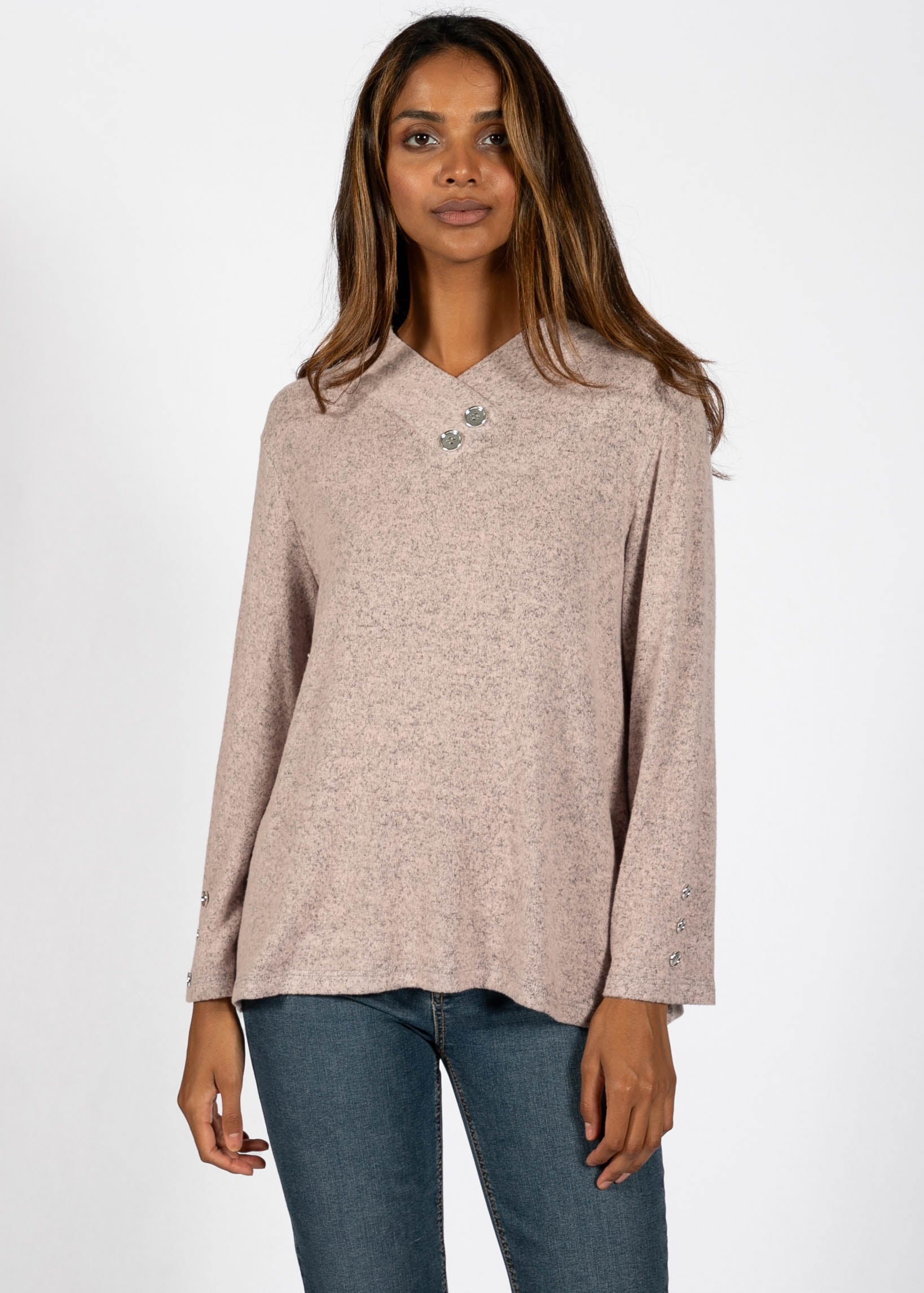 V-NECK KNIT HAUT AVEC BOUTONS